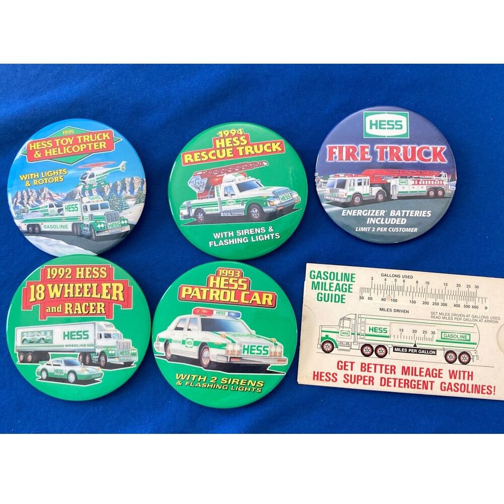 VTG Hess Truck Pins (5) and Carboard Gas Millage Guide